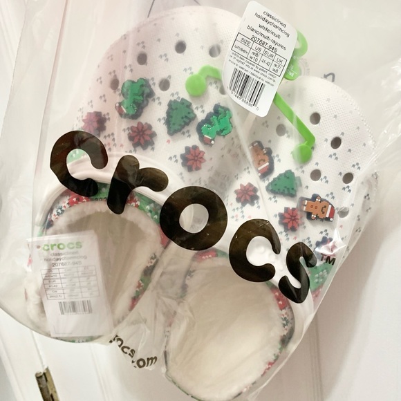 Crocs Classic Lined Holiday Charm Clog - Christmas White - Womens 10 - M8 - NEW - Picture 2 of 9